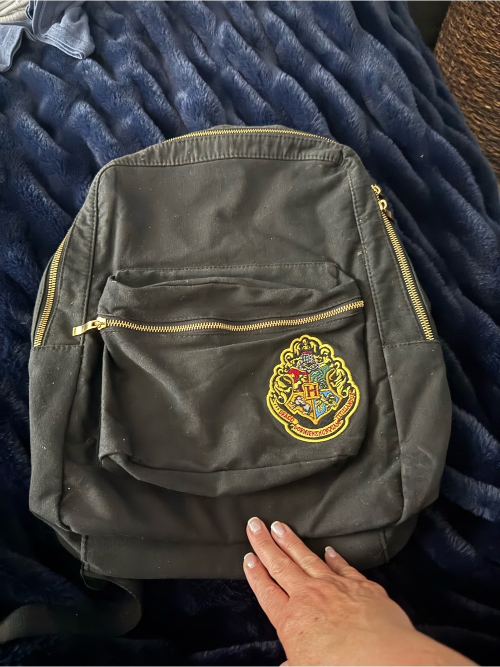 Black Hogwarts Crest Backpack with Gold Zippers